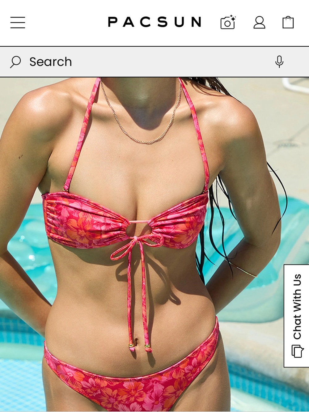 PacSun Pink Floral Tie-Front Bandeau Bikini Top
